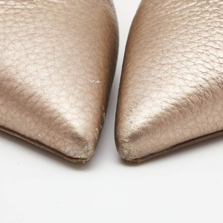 Pre Owned Valentino Metallic Leather Rockstud Strappy Pointed Toe Pumps Size 39