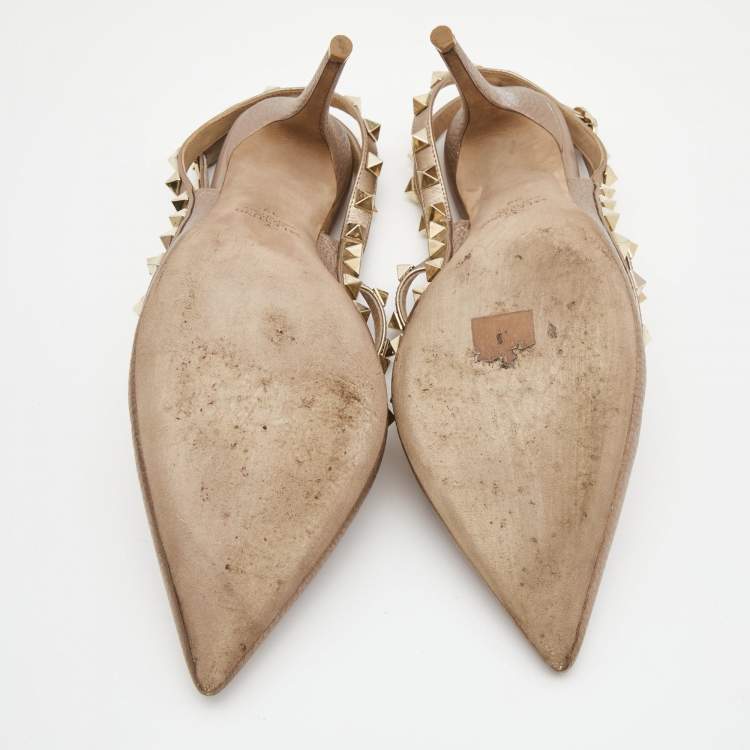 Pre Owned Valentino Metallic Leather Rockstud Strappy Pointed Toe Pumps Size 39