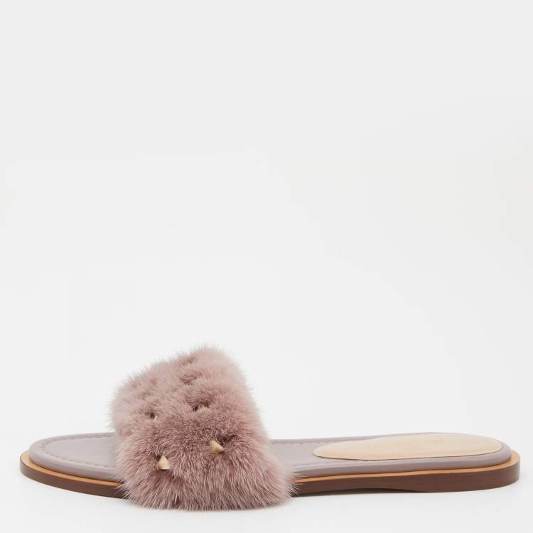 Brown/White/Pink Fur Sandals