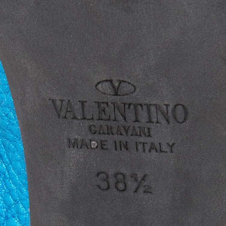 Pre Owned Valentino Metallic Blue Leather Rockstud Pumps Size 38.5
