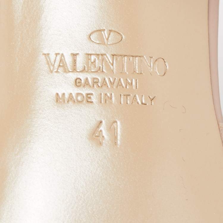 Pre Owned Valentino Beige Leather Rockstud Block Heel Slide Sandals Size 41