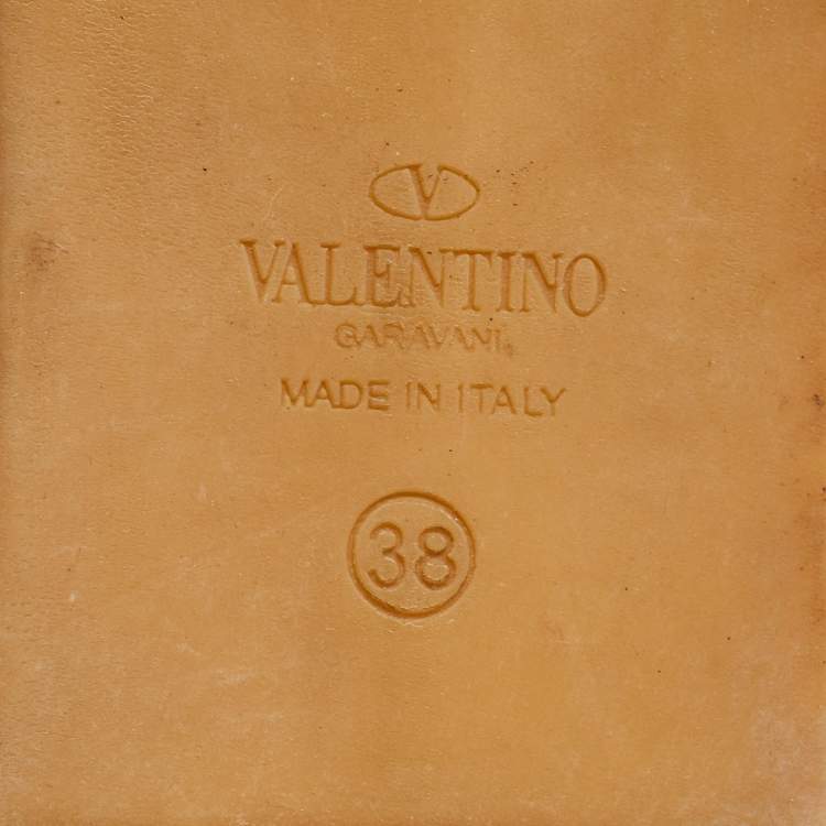 Pre Owned Valentino Cream Leather Rockstud Espadrille Ankle Strap Flats Size 38