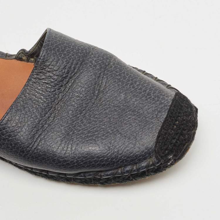 Pre Owned Valentino Black Leather Rockstud Flat Espadrilles Size 39