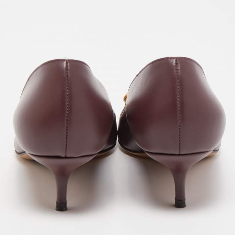 Pre Owned Valentino Burgundy Leather Escape V Logo Pointed Toe Pumps Size 38