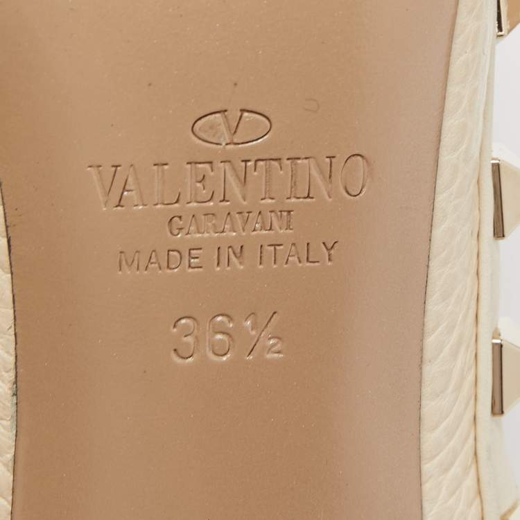 Pre Owned Valentino Cream Leather Rockstud Ankle Strap Pumps Size 36.5