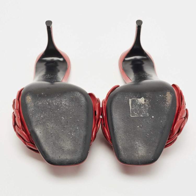 Pre Owned Valentino Red Leather Rose Atelier Slide Sandals Size 36.5