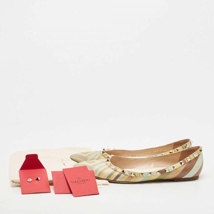 Pre Owned Valentino Multicolor Leather Rockstud Native Couture 1975 Ballet Flats Size 39