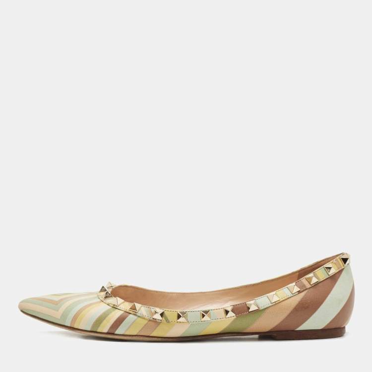 Pre Owned Valentino Multicolor Leather Rockstud Native Couture 1975 Ballet Flats Size 39