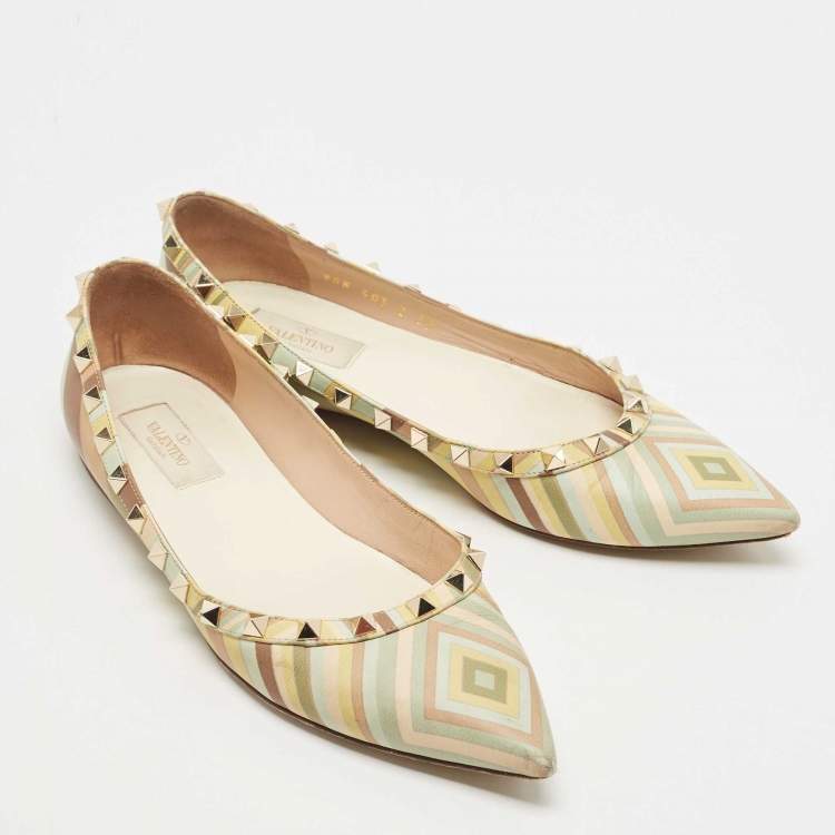 Pre Owned Valentino Multicolor Leather Rockstud Native Couture 1975 Ballet Flats Size 39