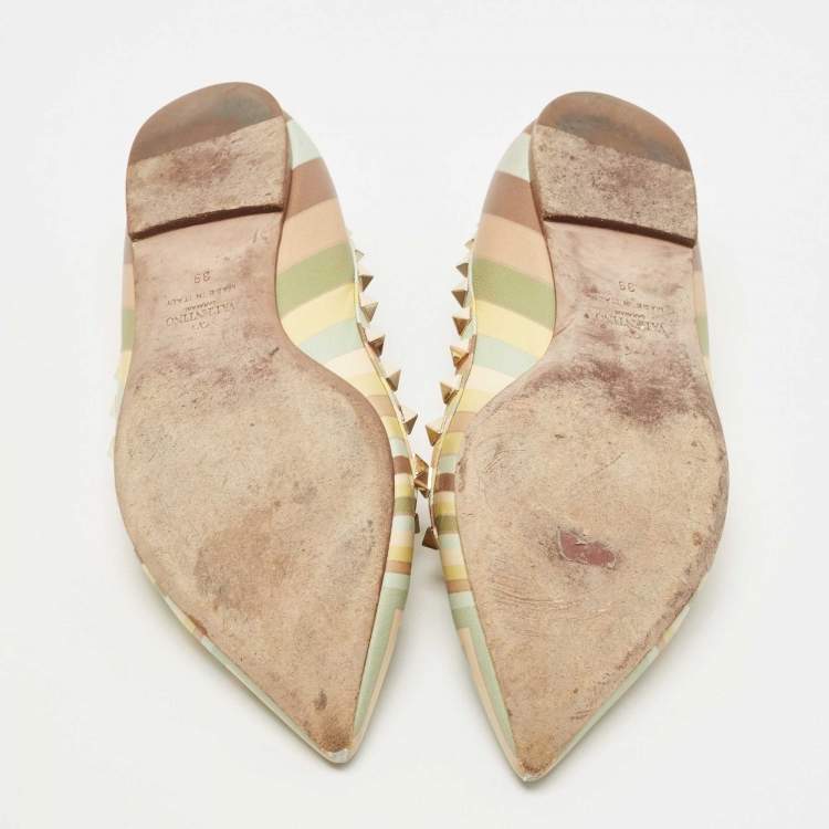 Pre Owned Valentino Multicolor Leather Rockstud Native Couture 1975 Ballet Flats Size 39