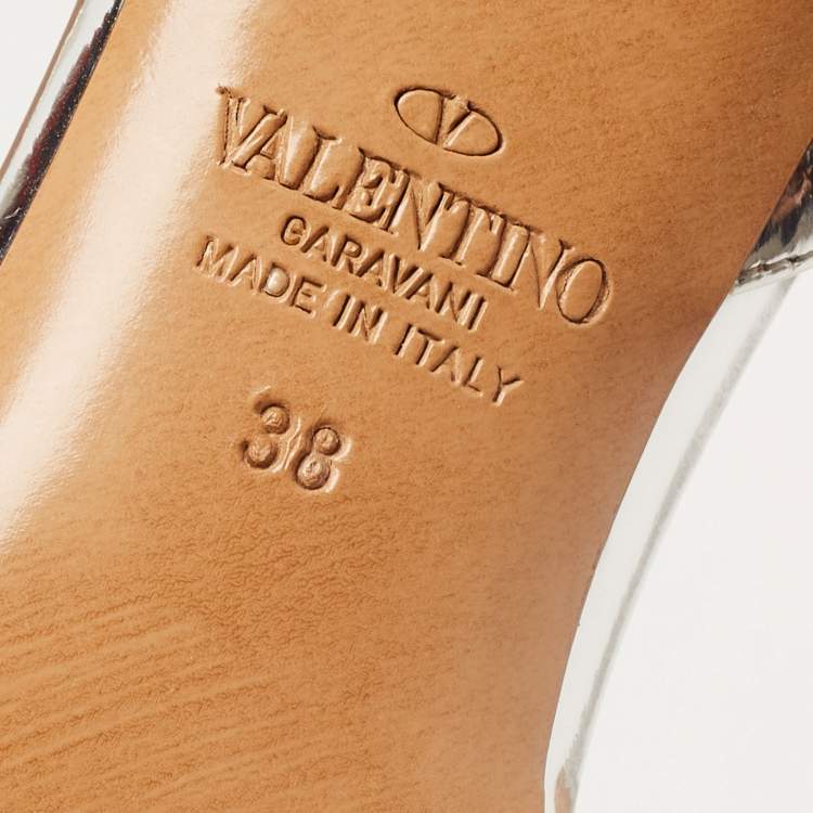 Pre Owned Valentino Silver Leather Rockstud Slingback D'orsay Pumps Size 38