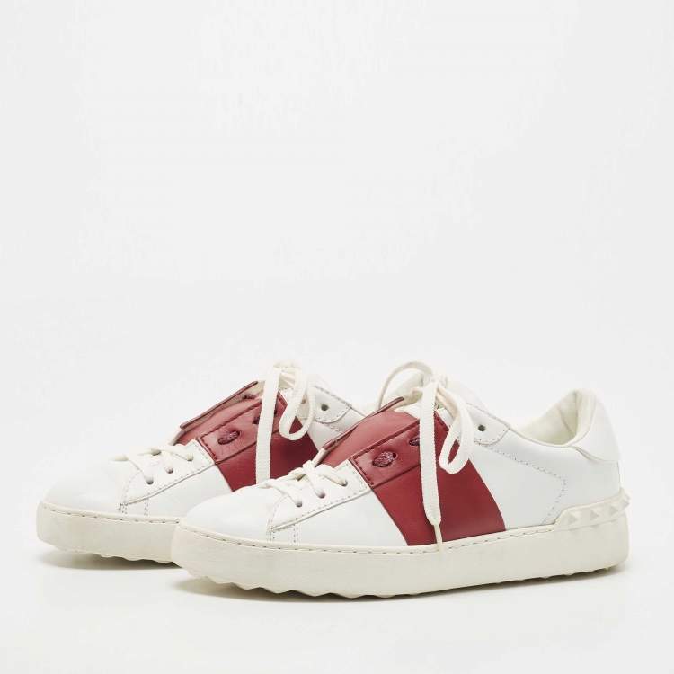 Pre Owned Valentino White Leather Rockstud Low Top Sneakers Size 38
