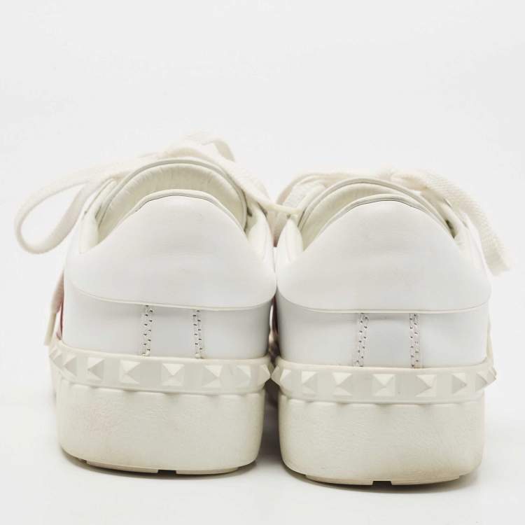 Pre Owned Valentino White Leather Rockstud Low Top Sneakers Size 38