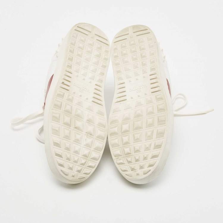 Pre Owned Valentino White Leather Rockstud Low Top Sneakers Size 38