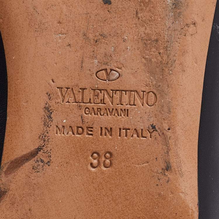 Pre Owned Valentino Black Leather Coin Embellished Pointed Toe Ballet Flats Size 38