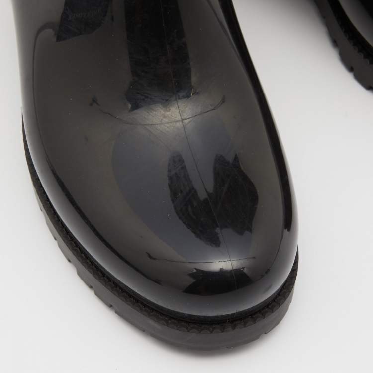 Pre Owned Valentino Black Rubber Rockstud Rain Boots Size 37