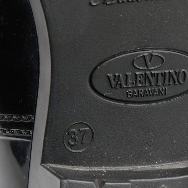 Pre Owned Valentino Black Rubber Rockstud Rain Boots Size 37