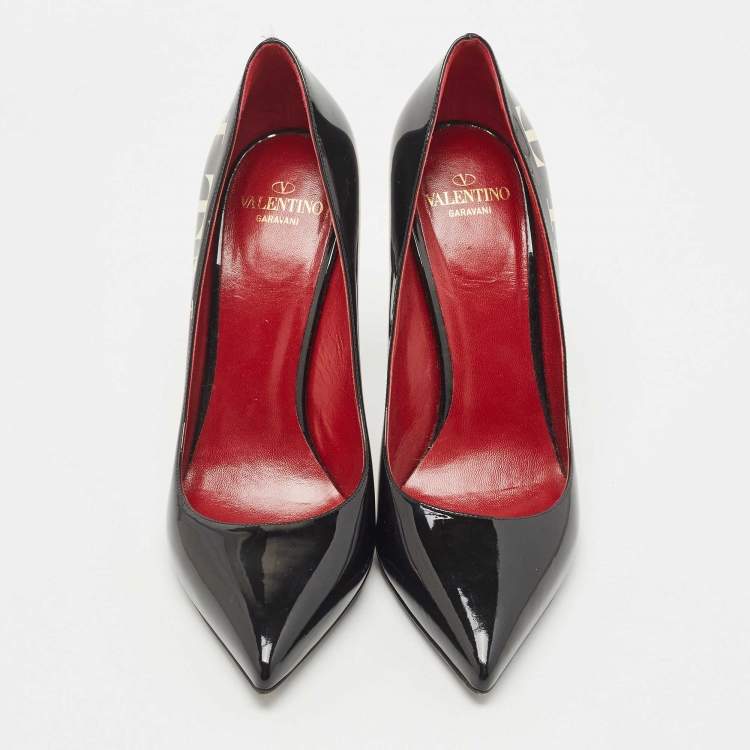 Pre Owned Valentino Black Patent Leather VLTN Pumps Size 38