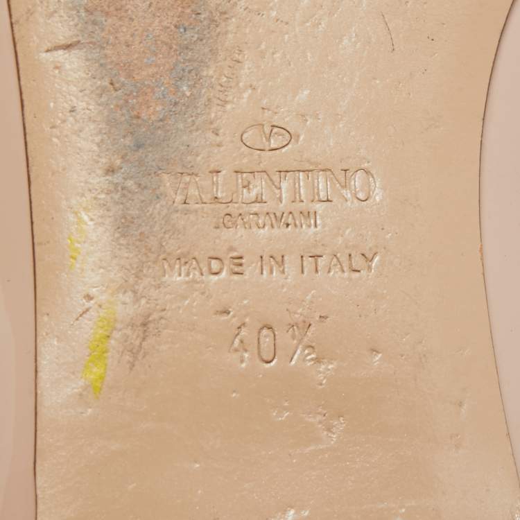 Pre Owned Valentino Beige Patent Leather Rockstud Ballet Flats Size 40.5