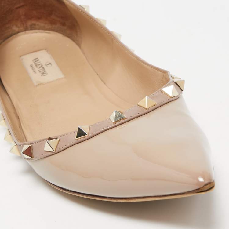 Pre Owned Valentino Beige Patent Leather Rockstud Ballet Flats Size 40.5