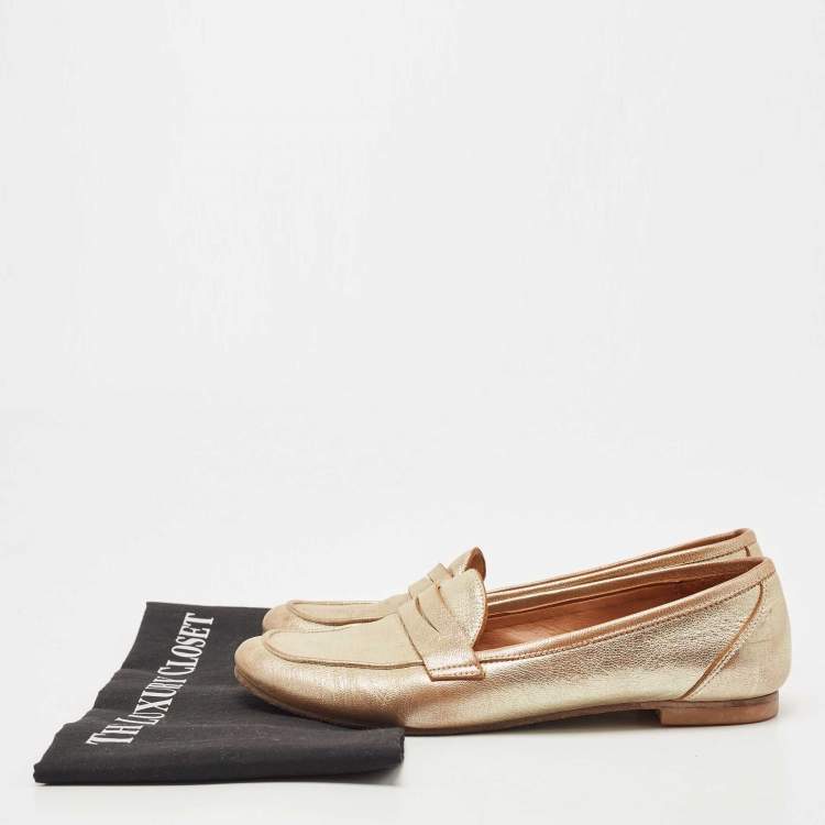 Pre Owned Valentino Gold Leather Penny Loafers Size 39