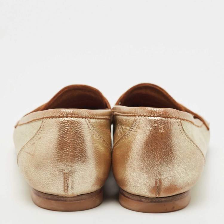 Pre Owned Valentino Gold Leather Penny Loafers Size 39