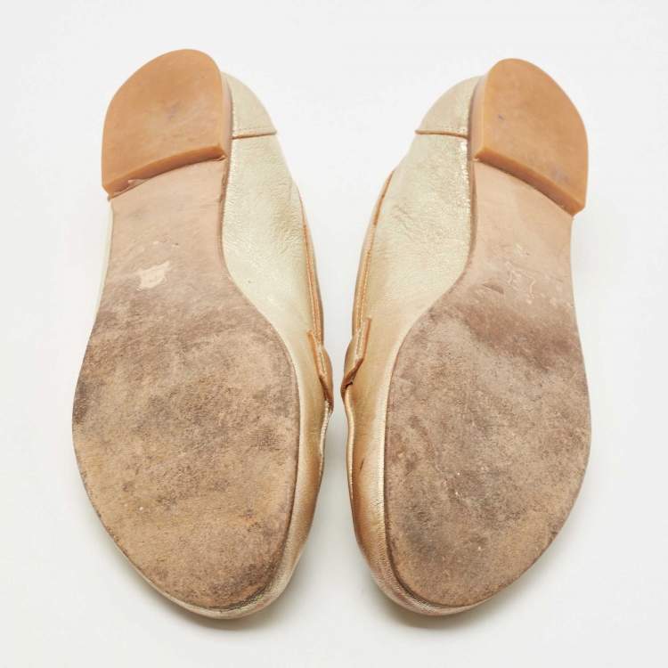 Pre Owned Valentino Gold Leather Penny Loafers Size 39