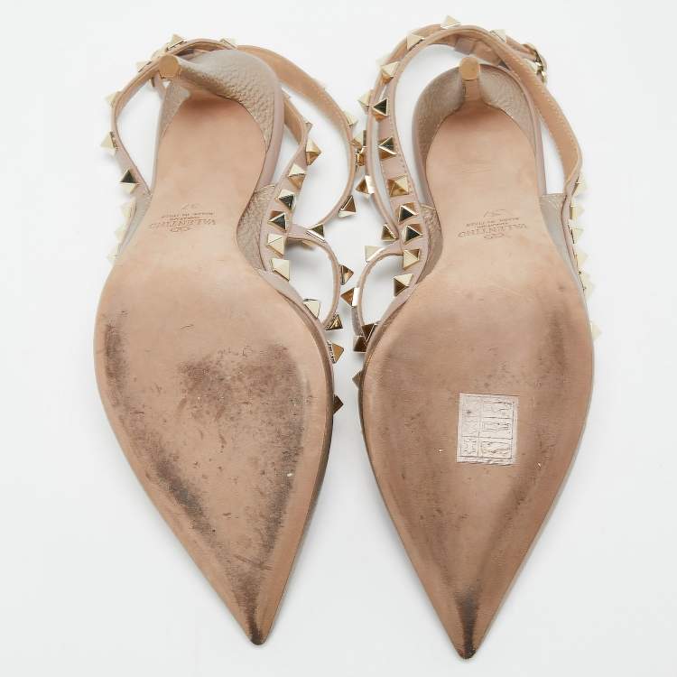 Pre Owned Valentino Metallic Dusty Pink Leather Rockstud Ankle Strap Pumps Size 37