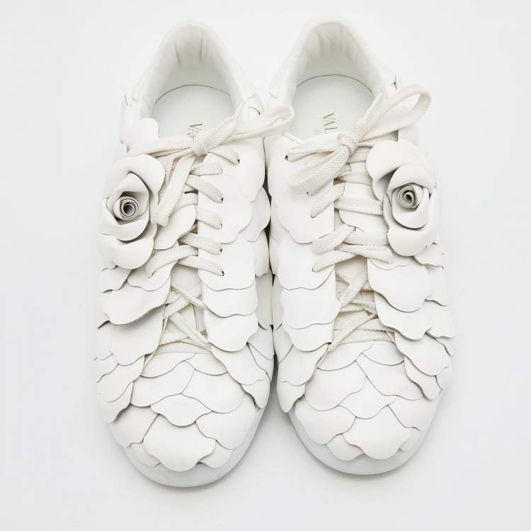 Pre Owned Valentino White Leather Atelier 03 Rose Edition Sneakers Size 37