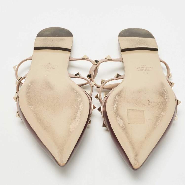 Pre Owned Valentino Burgundy/Beige Leather Rockstud Mules Size 39