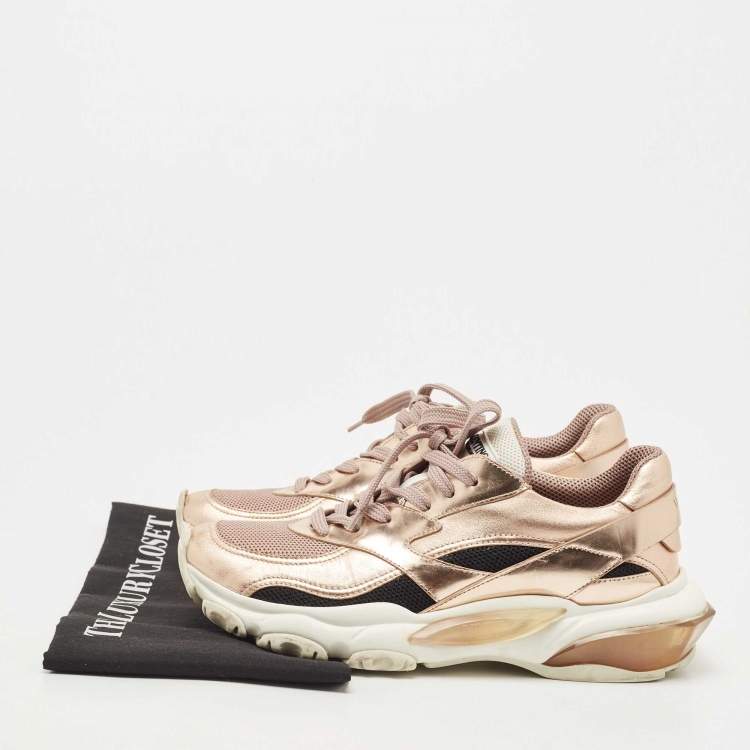 Pre Owned Valentino Rose Gold Leather Bounce Sneakers Size 38.5