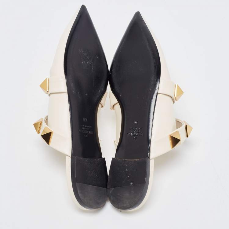Pre Owned Valentino Cream Leather Roman Stud  Mules  Size 40