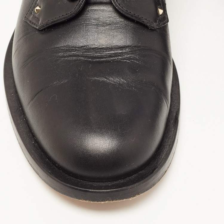 Pre Owned Valentino Black Leather Rockstud Lace Up Derby Size 35.5 