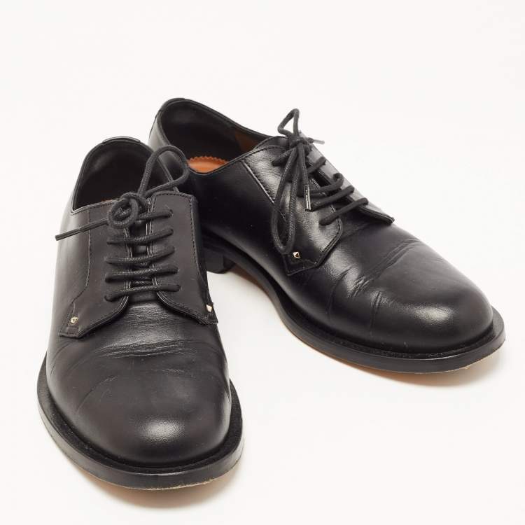 Pre Owned Valentino Black Leather Rockstud Lace Up Derby Size 35.5 