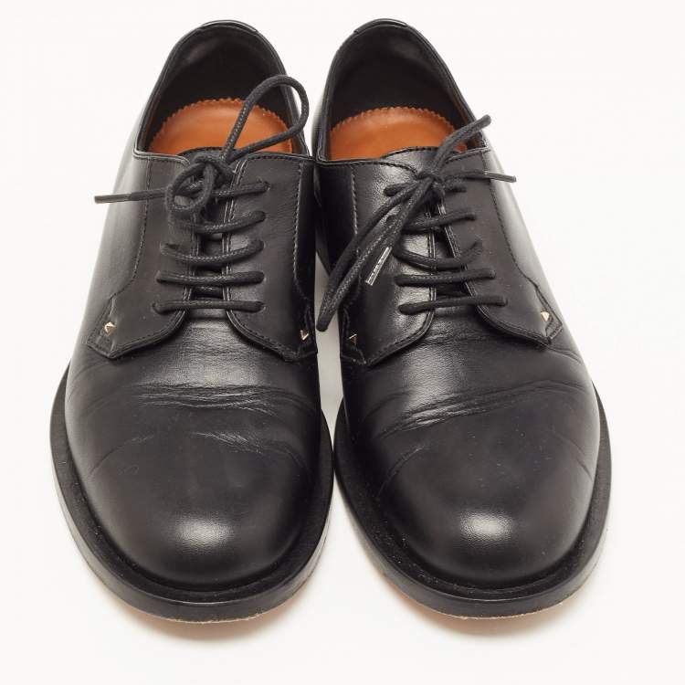 Pre Owned Valentino Black Leather Rockstud Lace Up Derby Size 35.5 