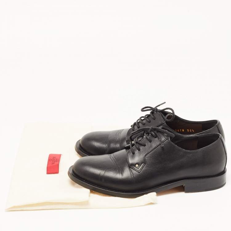 Pre Owned Valentino Black Leather Rockstud Lace Up Derby Size 35.5 