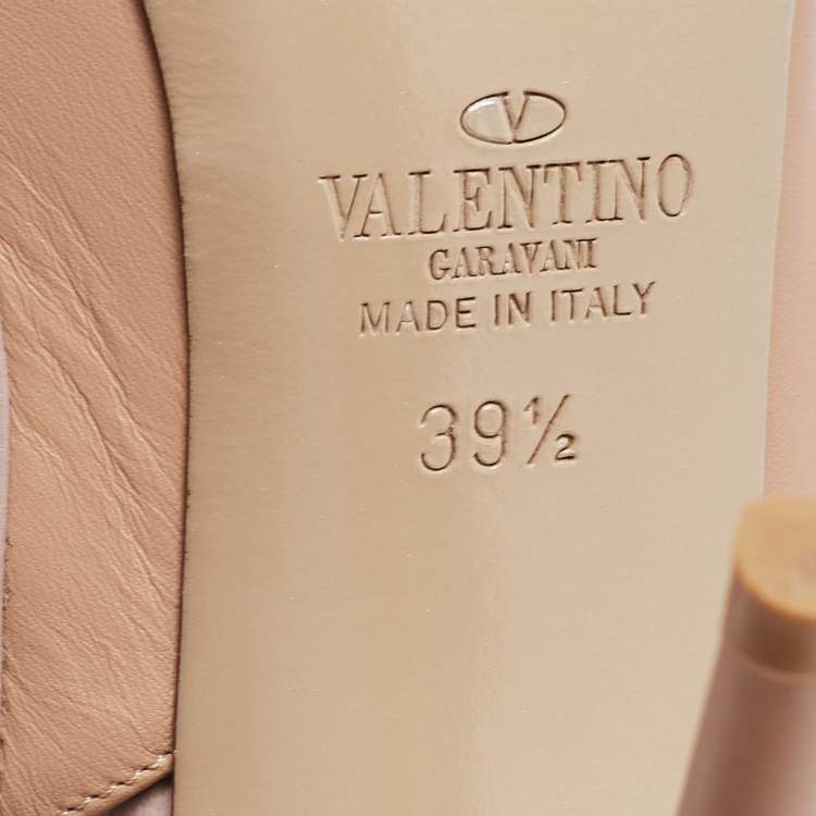 Pre Owned Valentino Beige Leather Rockstud Ankle Strap Pumps Size 39.5