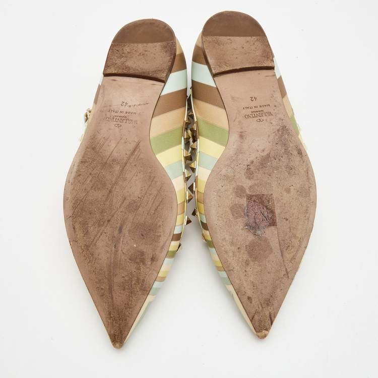 Pre Owned Valentino Multicolor Leather Rockstud Strappy Ballet Flats Size 42