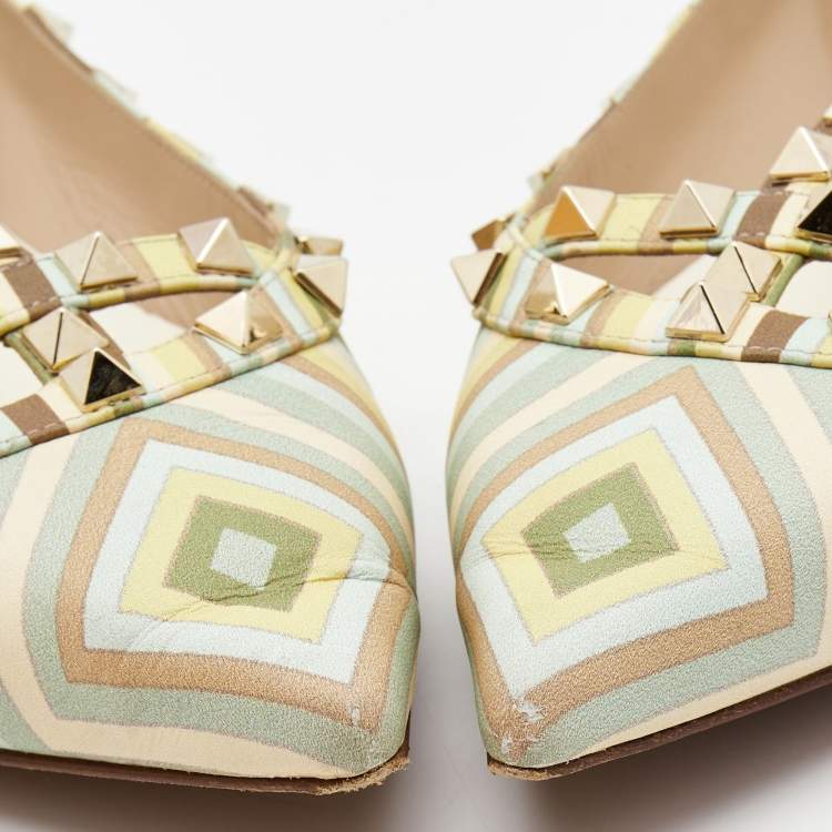 Pre Owned Valentino Multicolor Leather Rockstud Strappy Ballet Flats Size 42