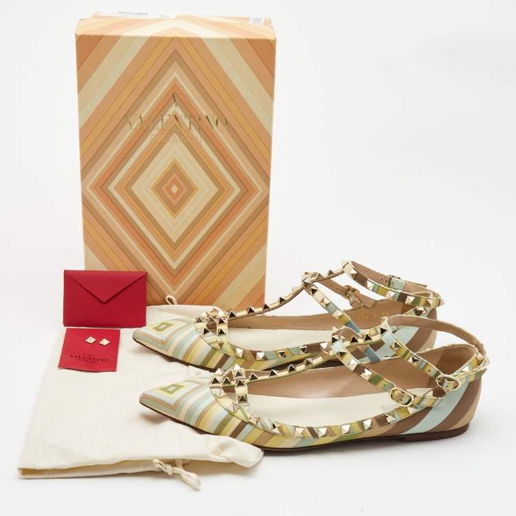 Pre Owned Valentino Multicolor Leather Rockstud Strappy Ballet Flats Size 42
