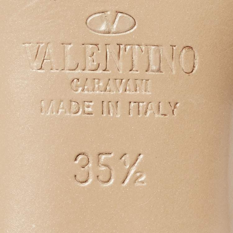 Pre Owned Valentino Red/Pink Leather Rockstud Ankle Strap Pumps Size 35.5