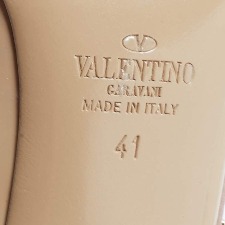 Pre Owned Valentino Beige Patent and Leather Rockstud Ankle Strap Pumps Size 41