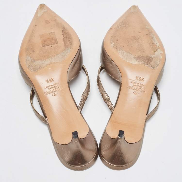 Pre Owned Valentino Metallic Leather V LOGO Mules Size 36.5