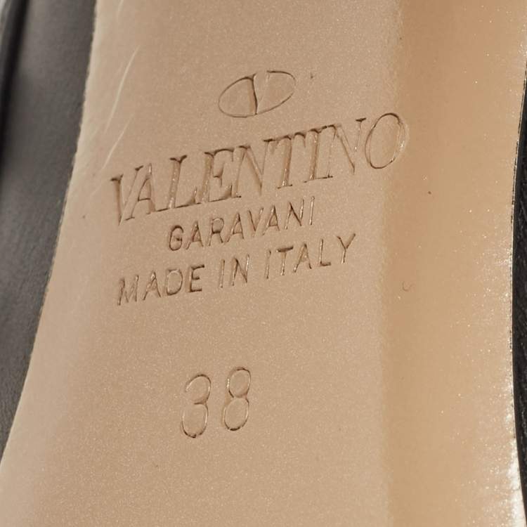 Pre Owned Valentino Black Leather Rockstud Ankle Strap Pumps Size 38