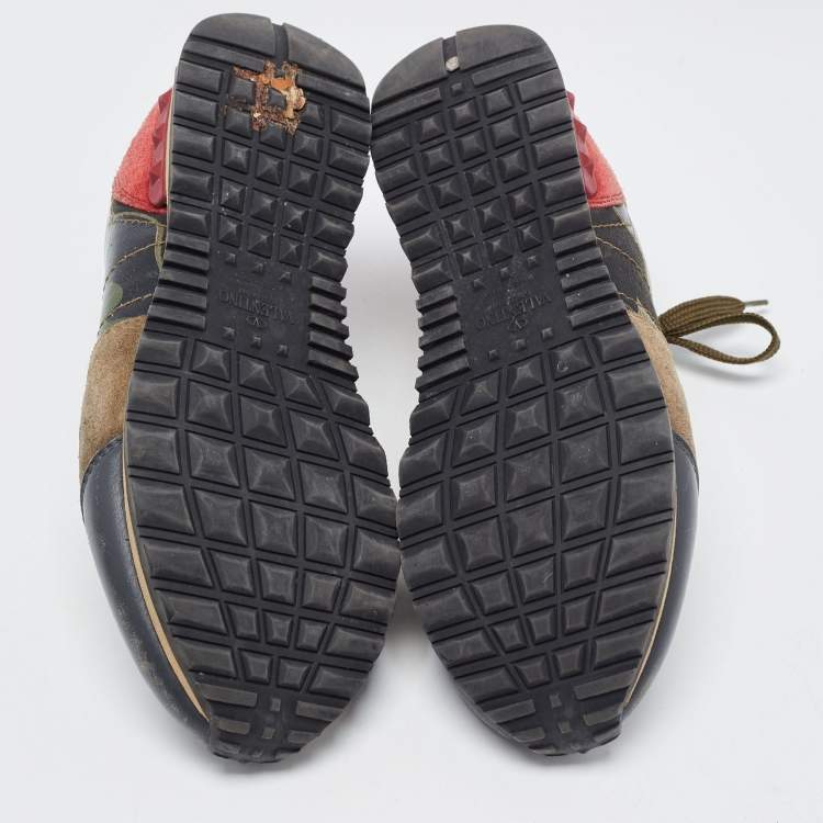 Pre Owned Valentino Multicolor Camo Print Leather and Suede Rockrunner Sneakers Size 37