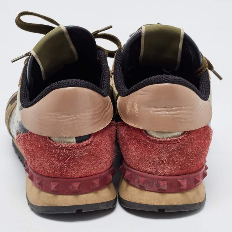 Pre Owned Valentino Multicolor Camo Print Leather and Suede Rockrunner Sneakers Size 37