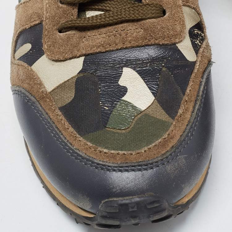 Pre Owned Valentino Multicolor Camo Print Leather and Suede Rockrunner Sneakers Size 37
