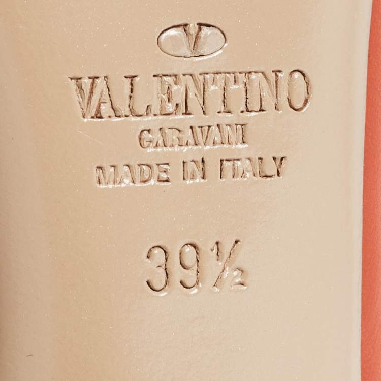 Pre Owned Valentino Orange/Beige  Leather Rockstud  Pumps Size 39.5