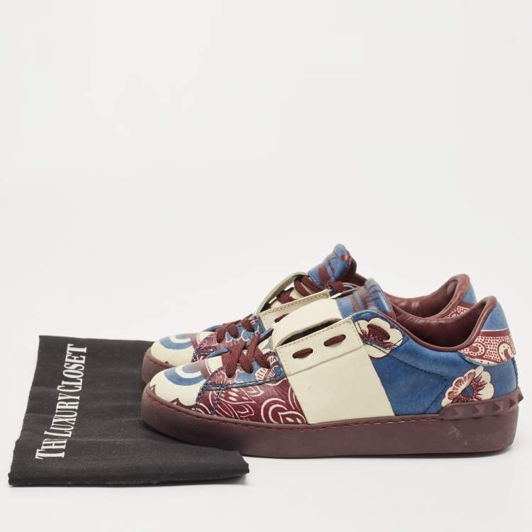 Pre Owned Valentino Tricolor Printed Leather Rockstud Low Top Sneakers Size 37.5