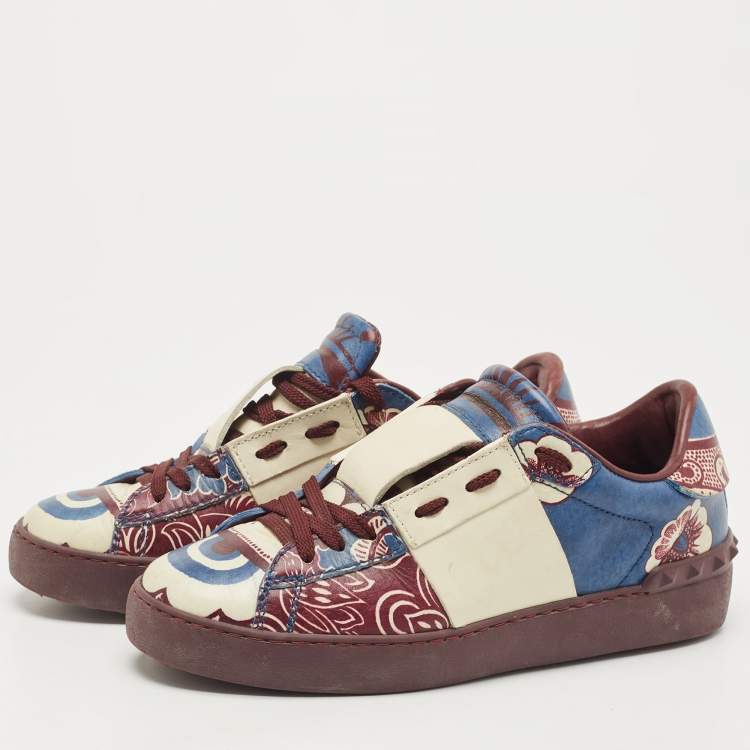 Pre Owned Valentino Tricolor Printed Leather Rockstud Low Top Sneakers Size 37.5